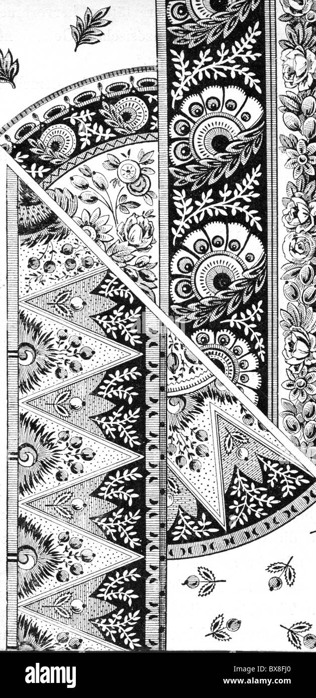 Industrie, Textil, Druckmuster von Christophe-Philippe Oberkampf, Jouy-en-Josas, Frankreich, 1760 - 1800, Additional-Rights-Clearences-not available Stockfoto