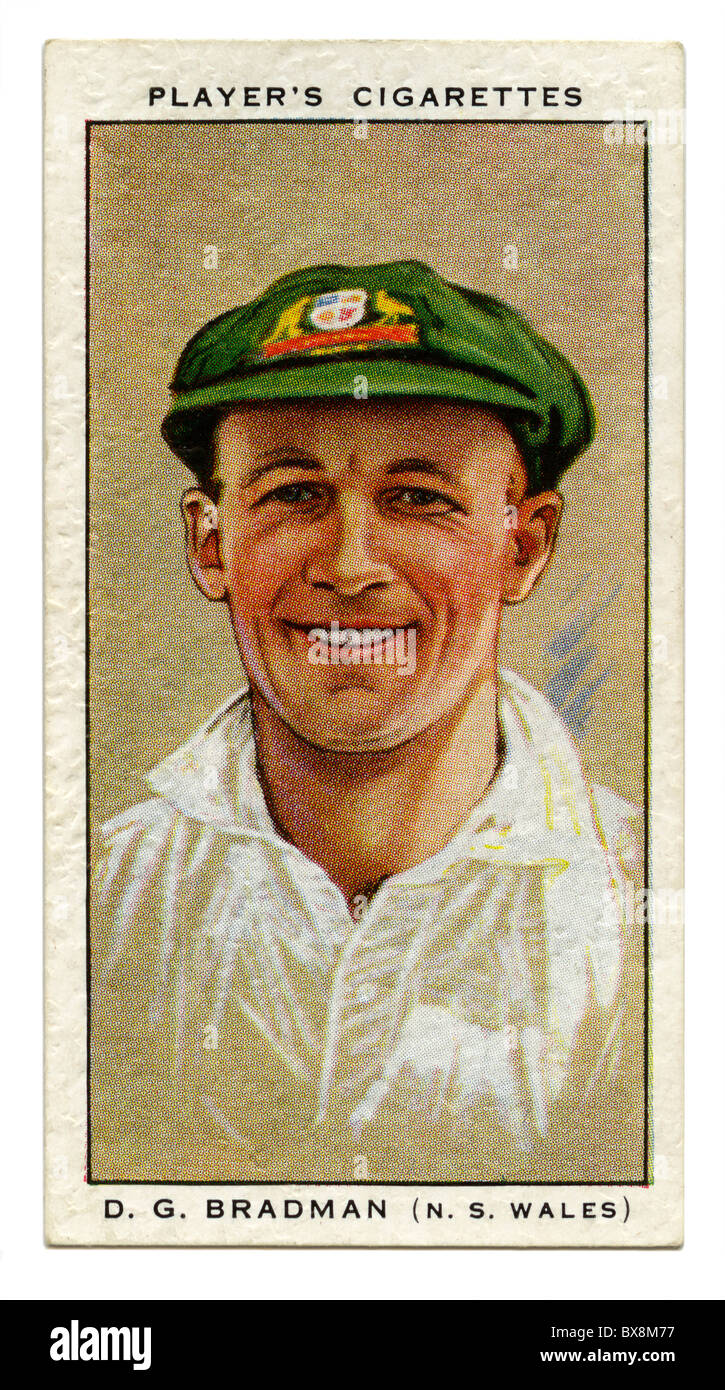 1934-Zigarette-Karte mit Porträt des Cricketspieler (Donald George) Don Bradman of New South Wales und Australien Stockfoto