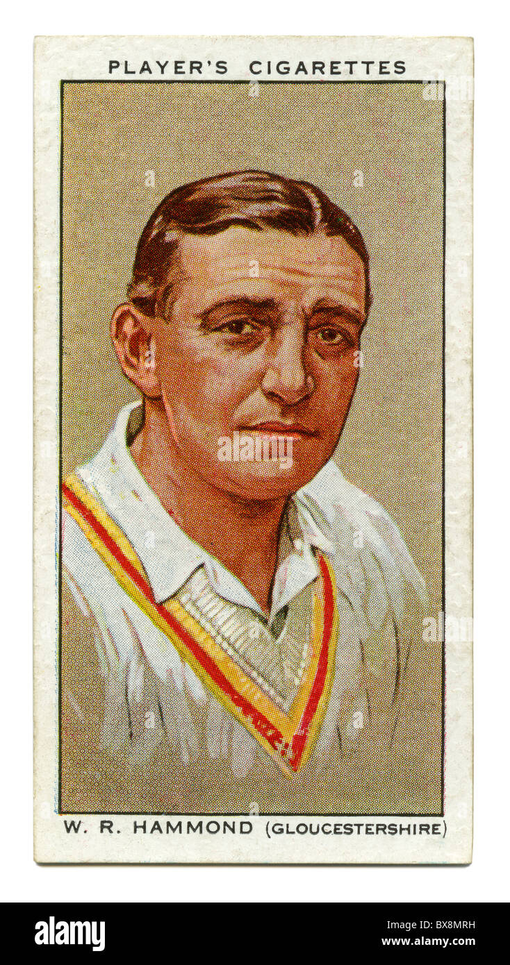 1934-Zigarette-Karte mit Porträt des Cricketspieler von Wally (Walter Reginald) Hammond von Gloucestershire und England Stockfoto