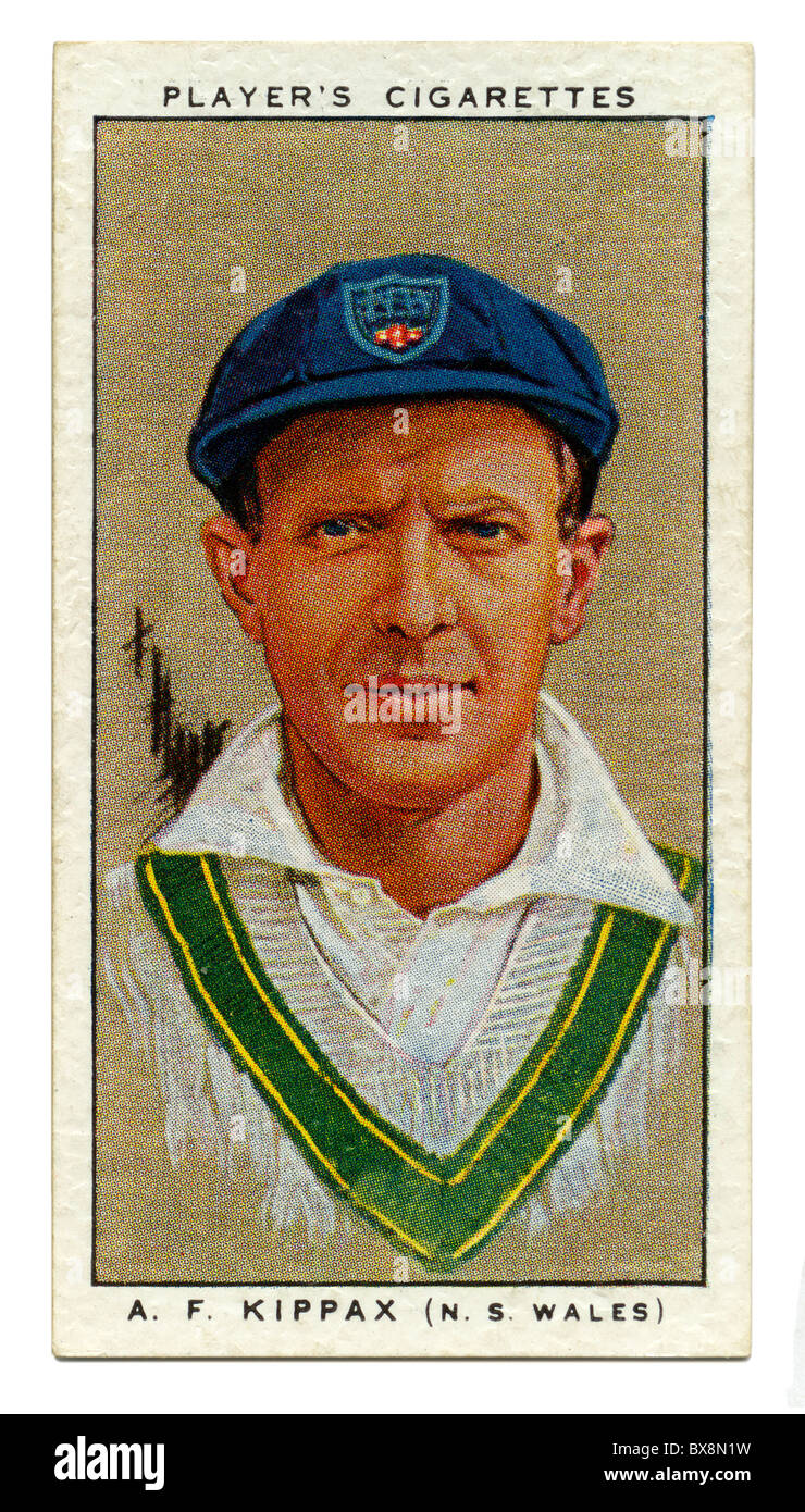 1934-Zigarette-Karte mit Porträt des Cricketspieler von Alan Kippax von New South Wales und Australien Stockfoto