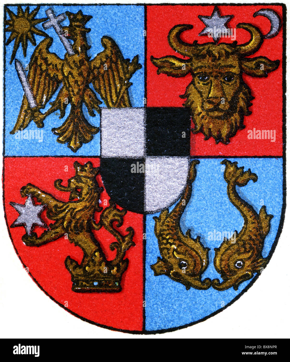 Heraldy, Wappen, Rumänien, Staatswappen, Farblithographie, Meyers Enzyklopädie, 1908, Zusatz-Rechte-Clearenzen-nicht lieferbar Stockfoto