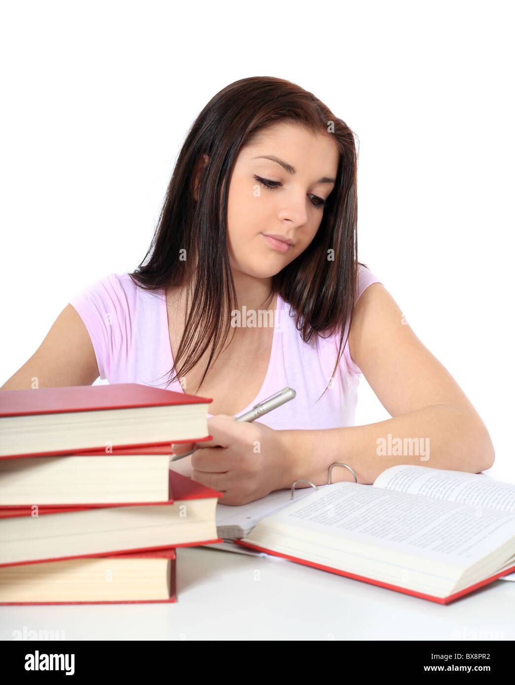 Konzentrierte studiert. Alle auf weißem Hintergrund. Stockfoto