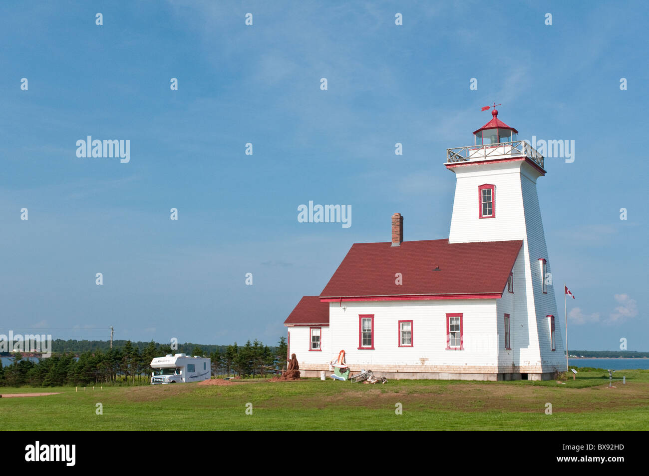 Wood Islands, Prince Edward Island. Wohnmobil-Camper am Wood Islands Lighthouse. Stockfoto