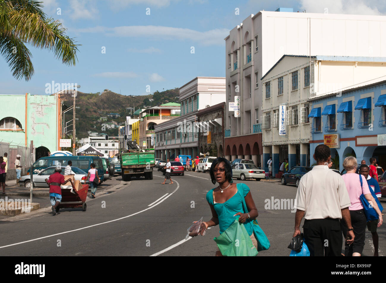Vordere Straße Kingstown, St. Vincent & der Grenadinen. Stockfoto