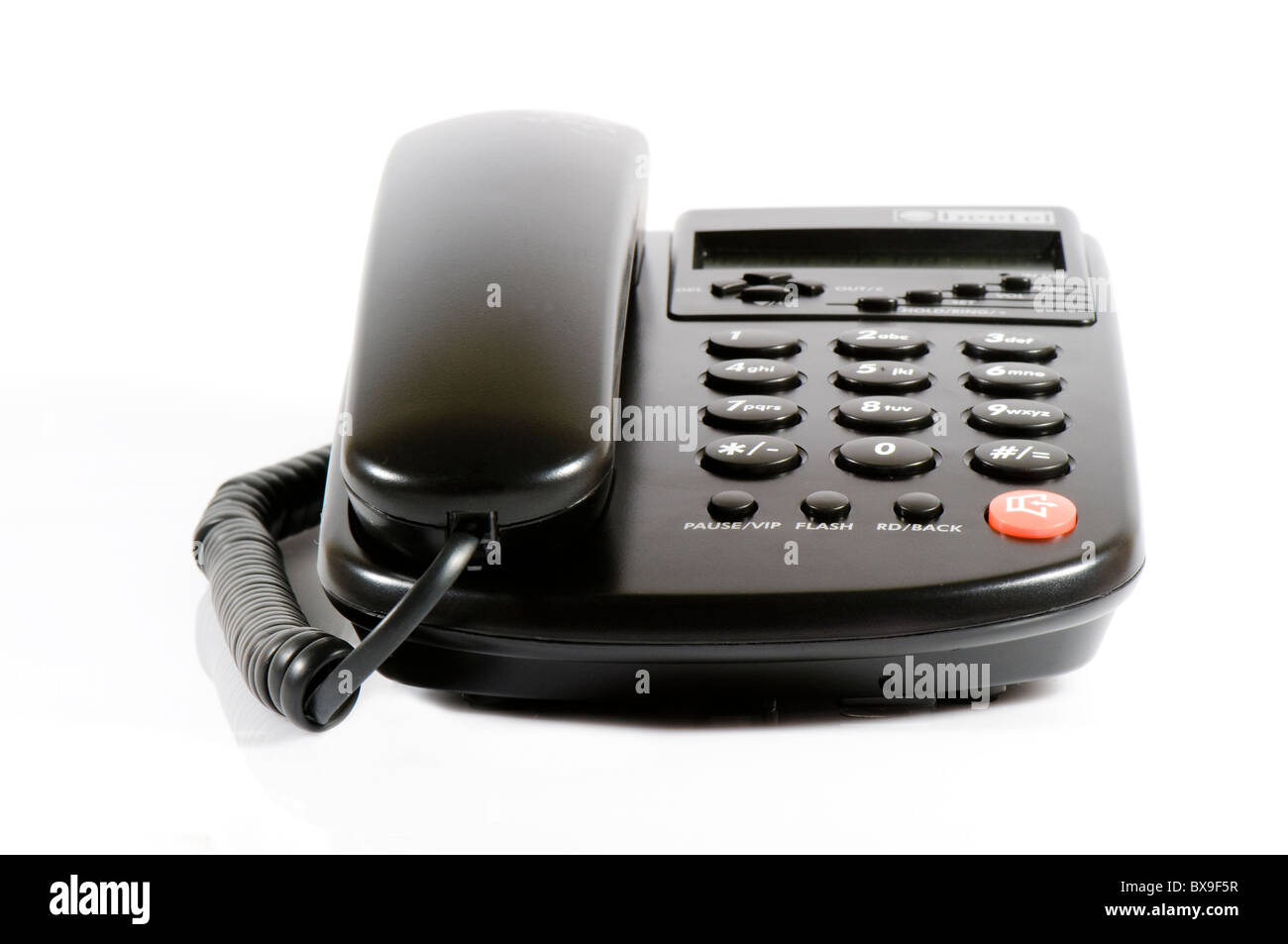 Schwarz Telefon Ausschnitt auf weißem Hintergrund Stockfoto