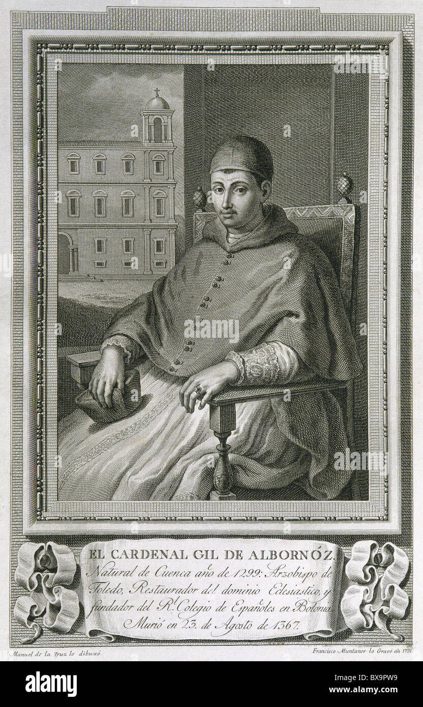 Gil Alvarez Carrillo de Albornoz (1310-1367). Spanischen Kardinal. Gravur. Stockfoto