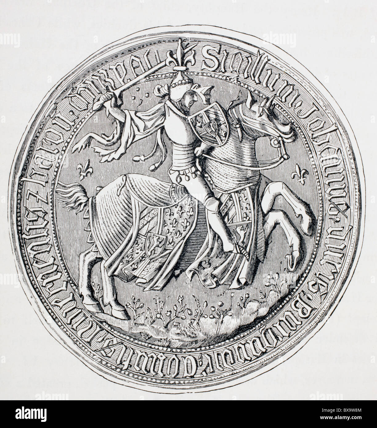 Siegel von Jean II., Herzog von Burgund, Graf von Nevers und Baron von Donzy 1371-1419. Stockfoto