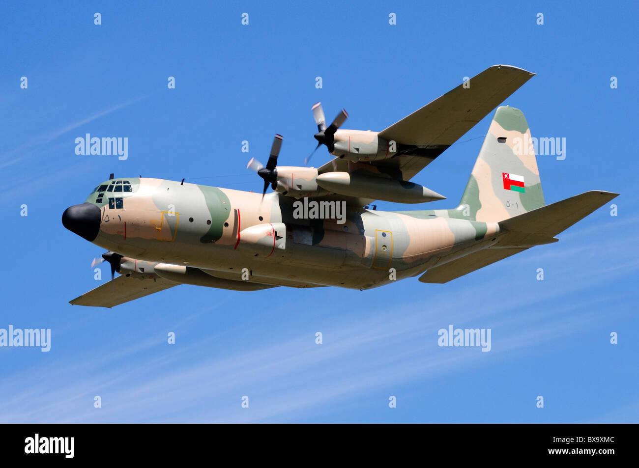 Lockheed C - 130H Hercules betrieben von Oman Air Force RAF Fairford abfliegen Stockfoto