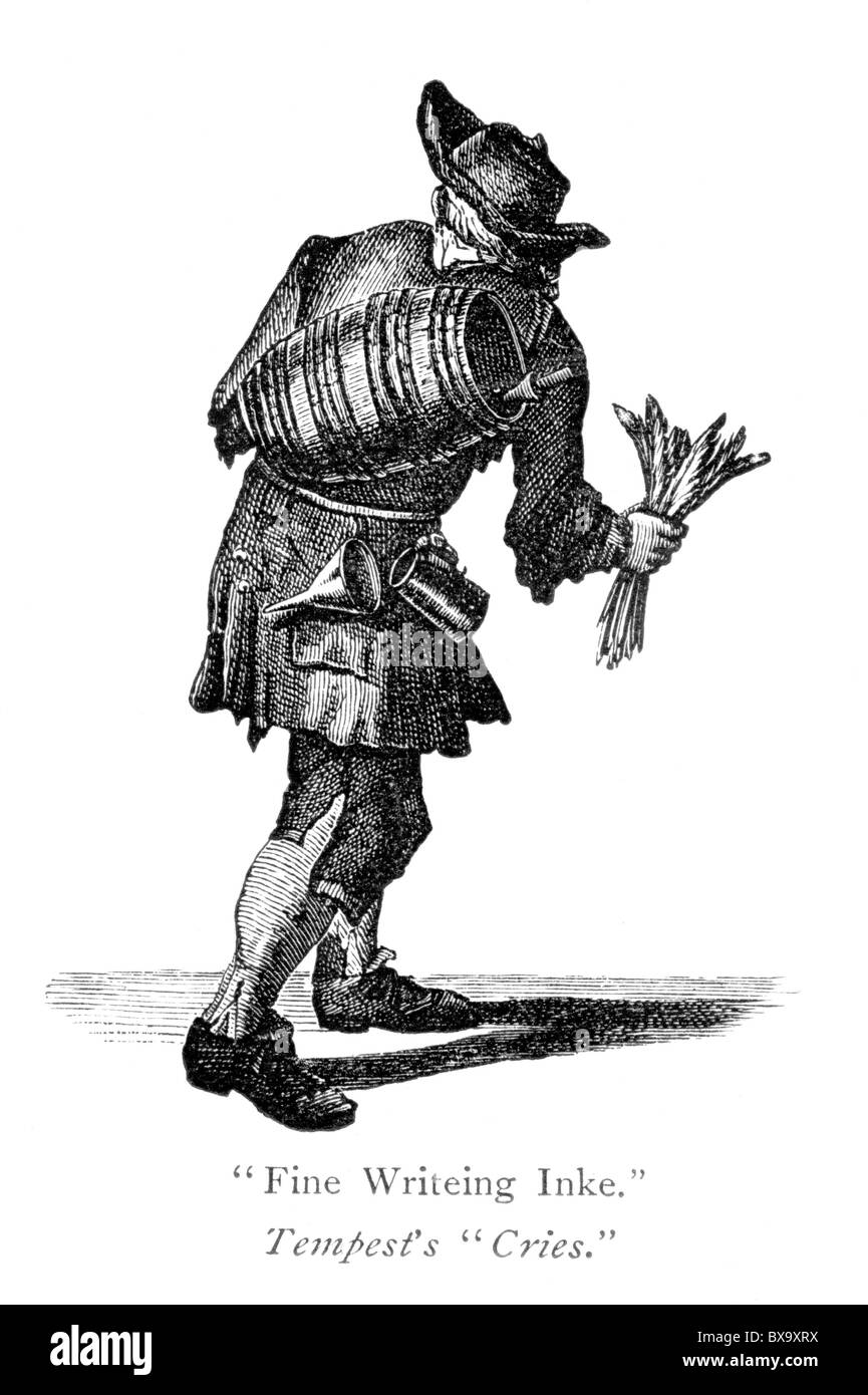 Die Tinte Verkäufer; Kupferstich von Marcellus Laroon oder Lauron aus "Cryes und Gewohnheiten der City of London" Stockfoto