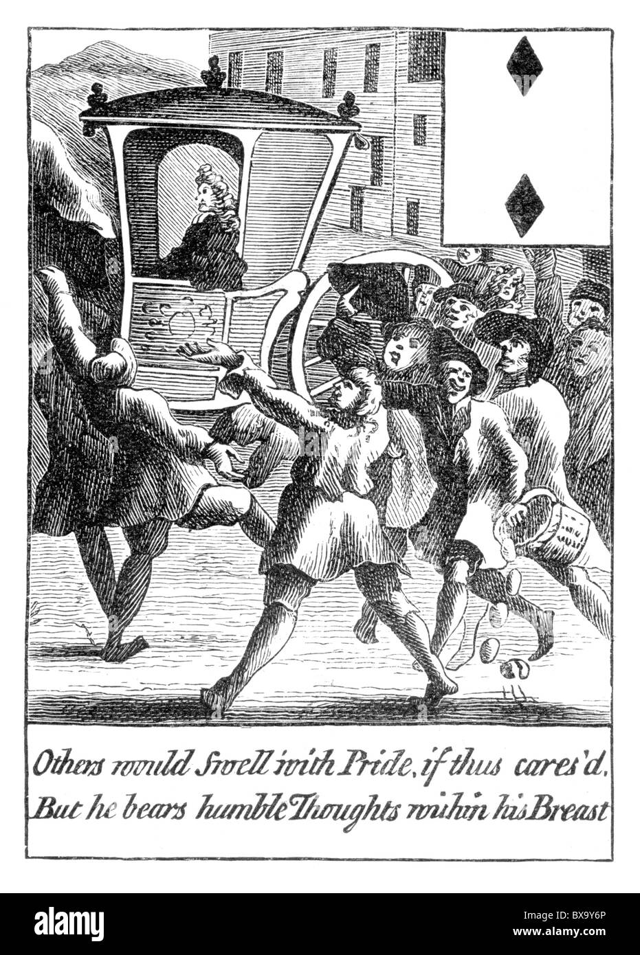 Design für Spielkarten aus dem 18. Jahrhundert; Die Sacheverell Triumph; Schwarz und weiß-Abbildung; Stockfoto