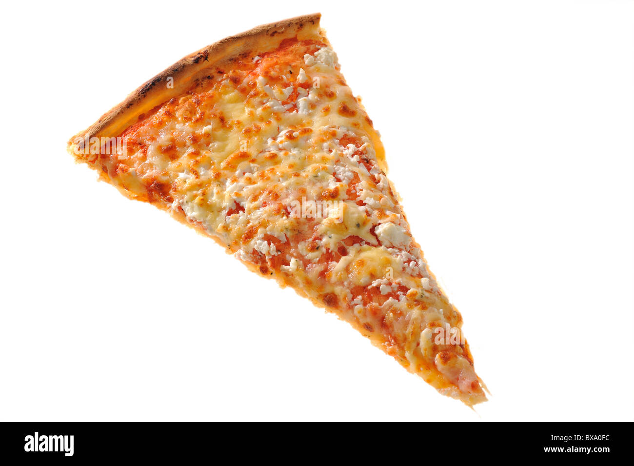 Stück Pizza auf weißem Hintergrund Stockfoto