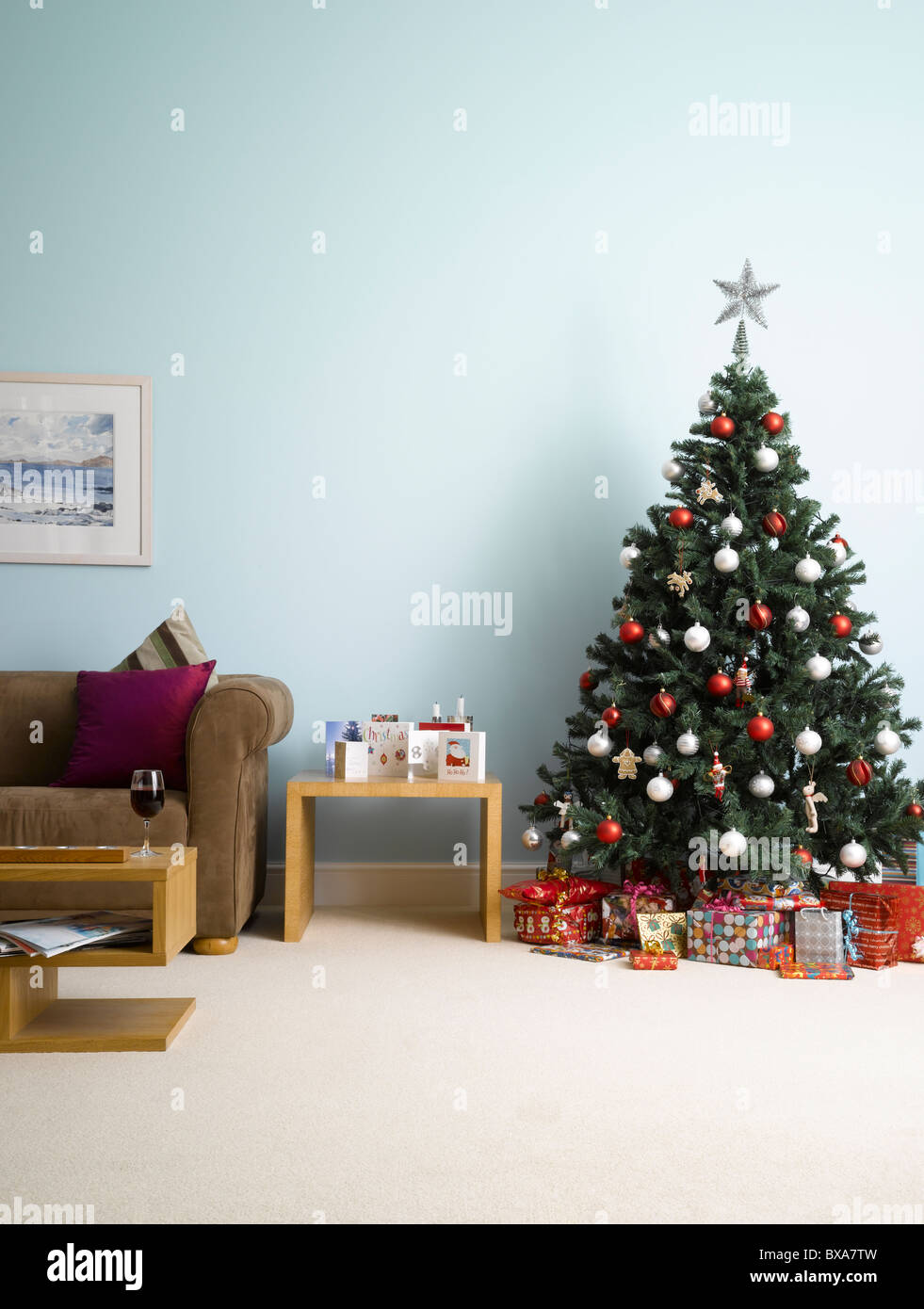Eine tagsüber Weihnachts-Szene in einem Wohnzimmer Stockfoto