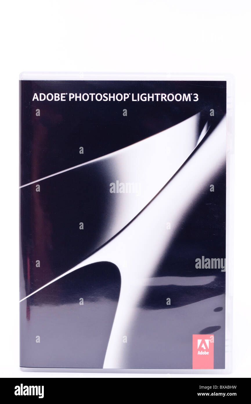 Das neue Adobe Photoshop Lightroom 3-Software für Computer auf weißem Hintergrund Stockfoto