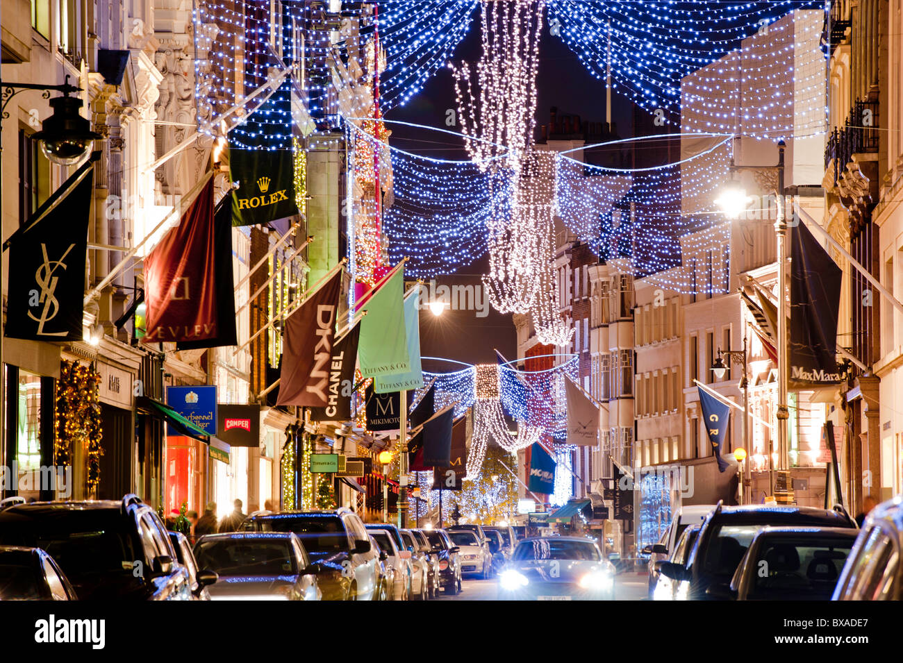 Bond Street Beleuchtung während Weihnachten 2010, London, Vereinigtes Königreich Stockfoto