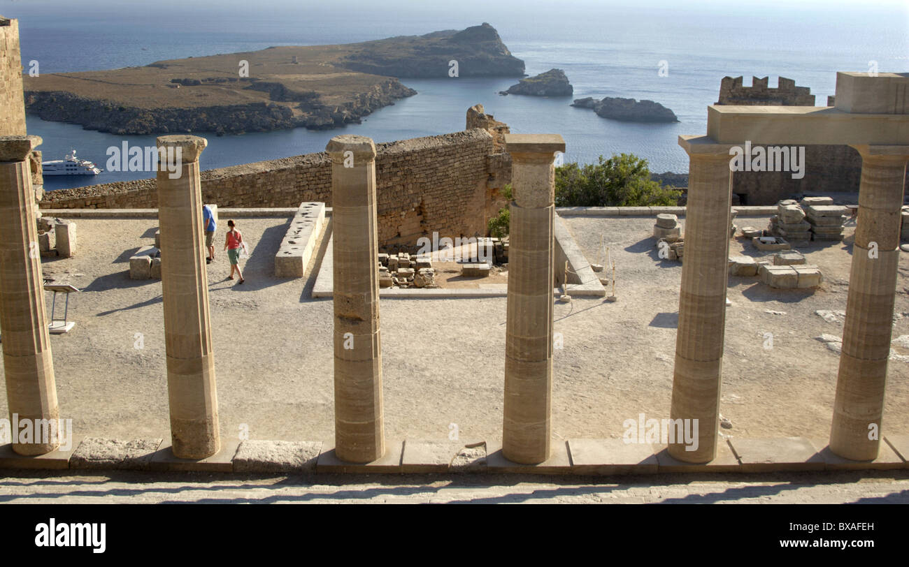 Die Akropolis von Lindos, Rhodos, Dodekanes, Griechenland Stockfoto