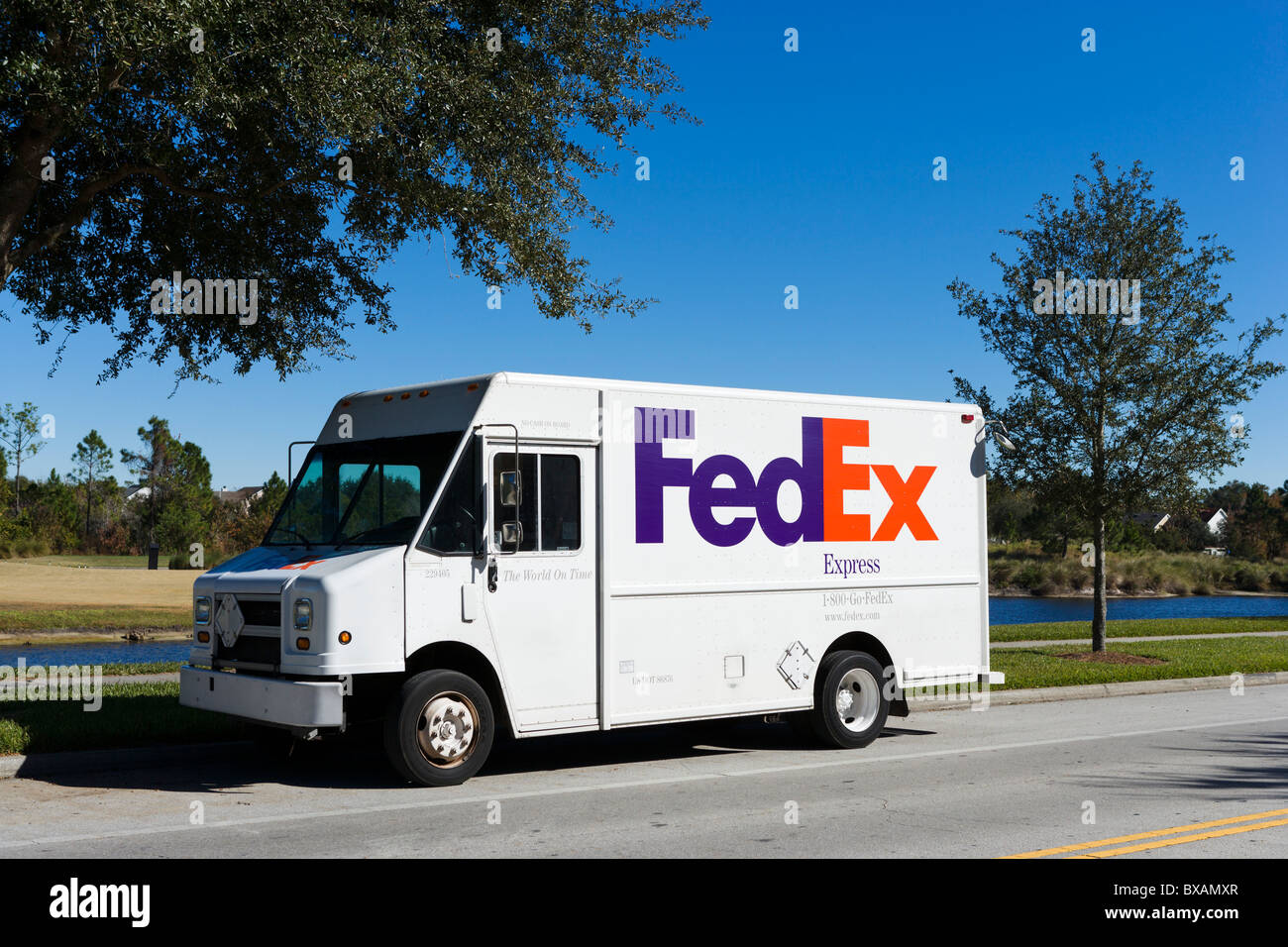 FedEx Lieferung LKW, Celebration, Florida, USA Stockfoto