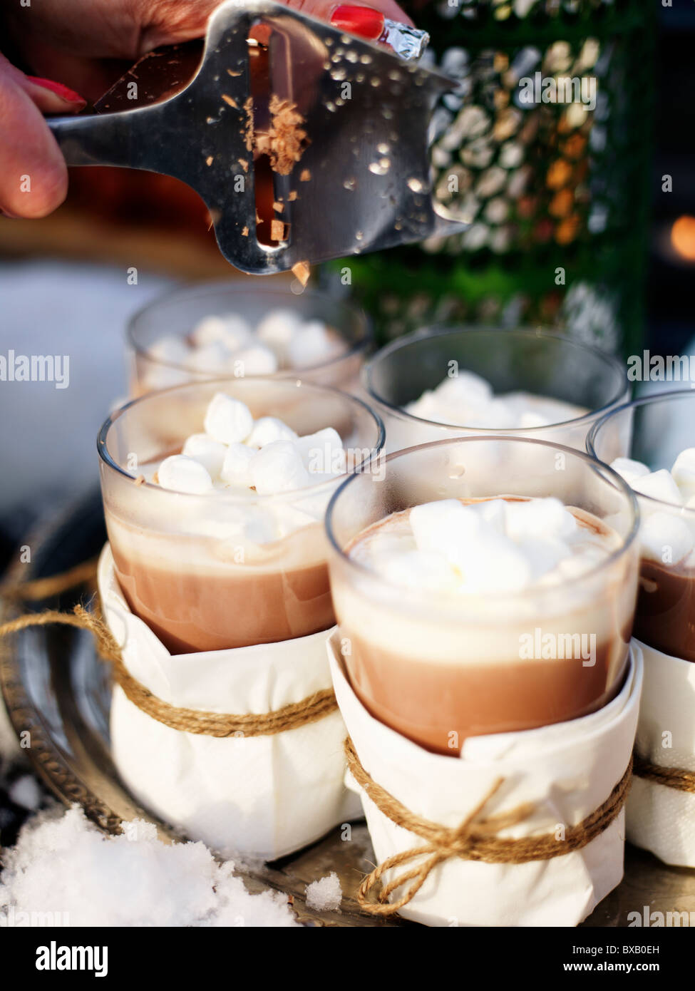 Glas heiße Schokolade, Nahaufnahme Stockfoto