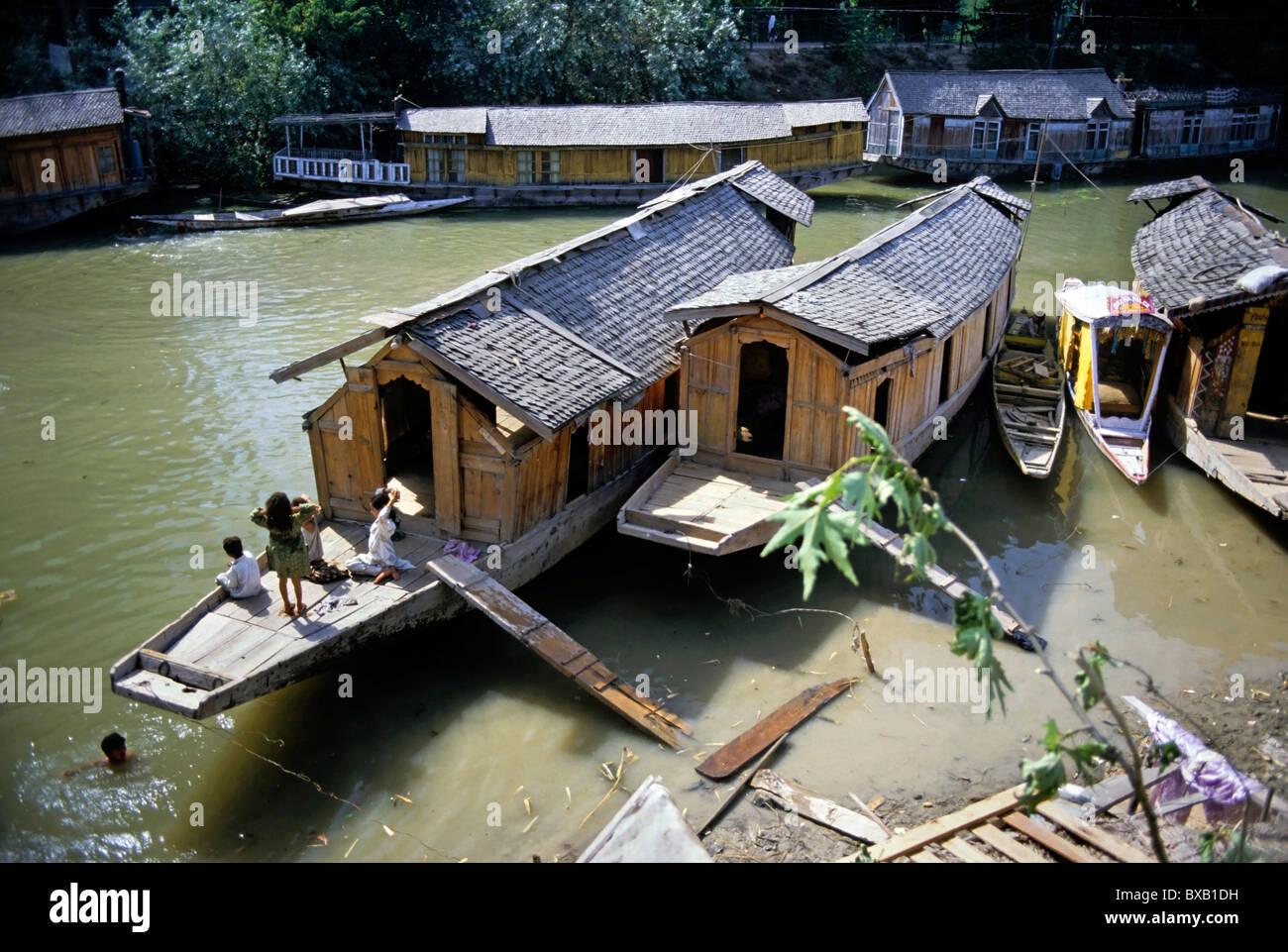Kaschmir, Indien - Hausboote im Dal Lake, Srinagar Stockfoto