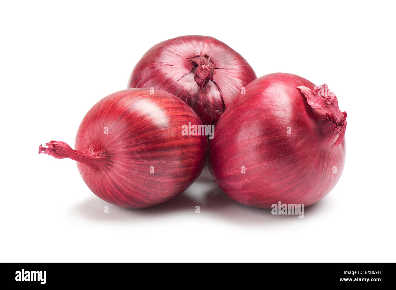 rote Zwiebel auf weißem Hintergrund Stockfoto