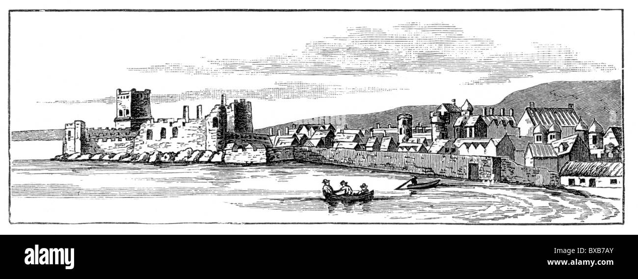 Carrickfergus im 17. Jahrhundert; Schwarz und weiß-Abbildung; Stockfoto