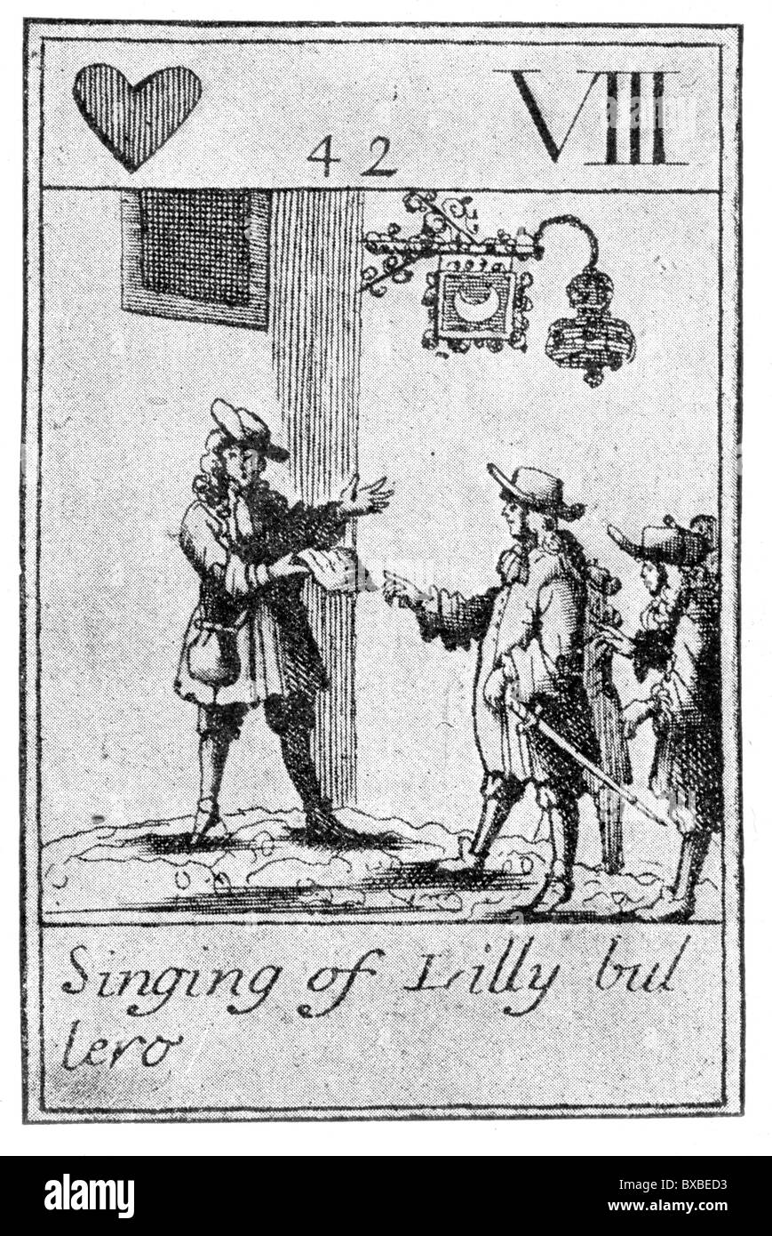 17. Jahrhundert Spielkarte, "The Singing Lillibulero"; Schwarz und weiß-Abbildung; Stockfoto