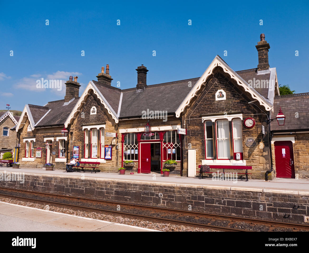 Niederlassen Sie Bahnhof auf der Settle Carlisle Eisenbahnlinie. Yorkshire Dales Stockfoto