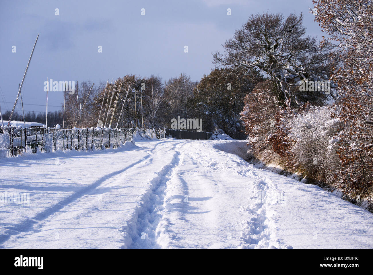 Hintere Gasse, tief verschneite Stockfoto