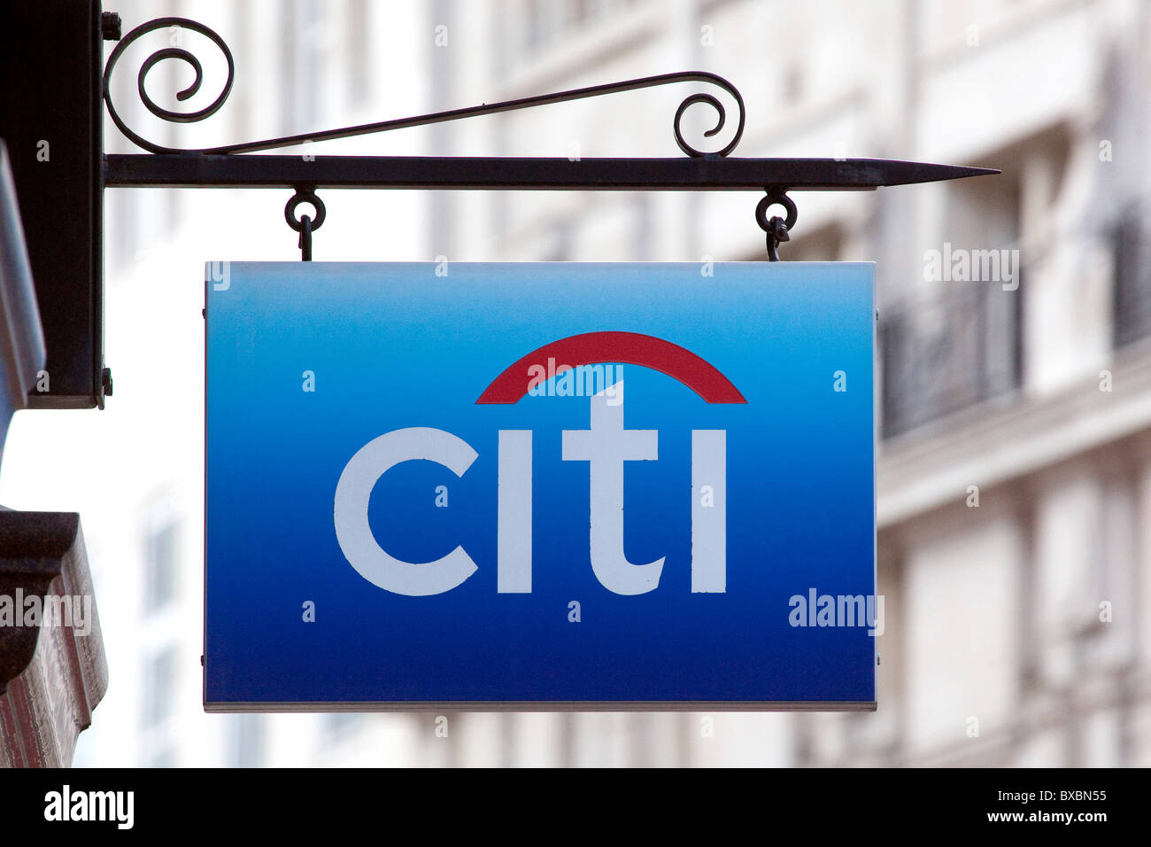 Logo der Citi Bank in London, England, Vereinigtes Königreich, Europa Stockfoto