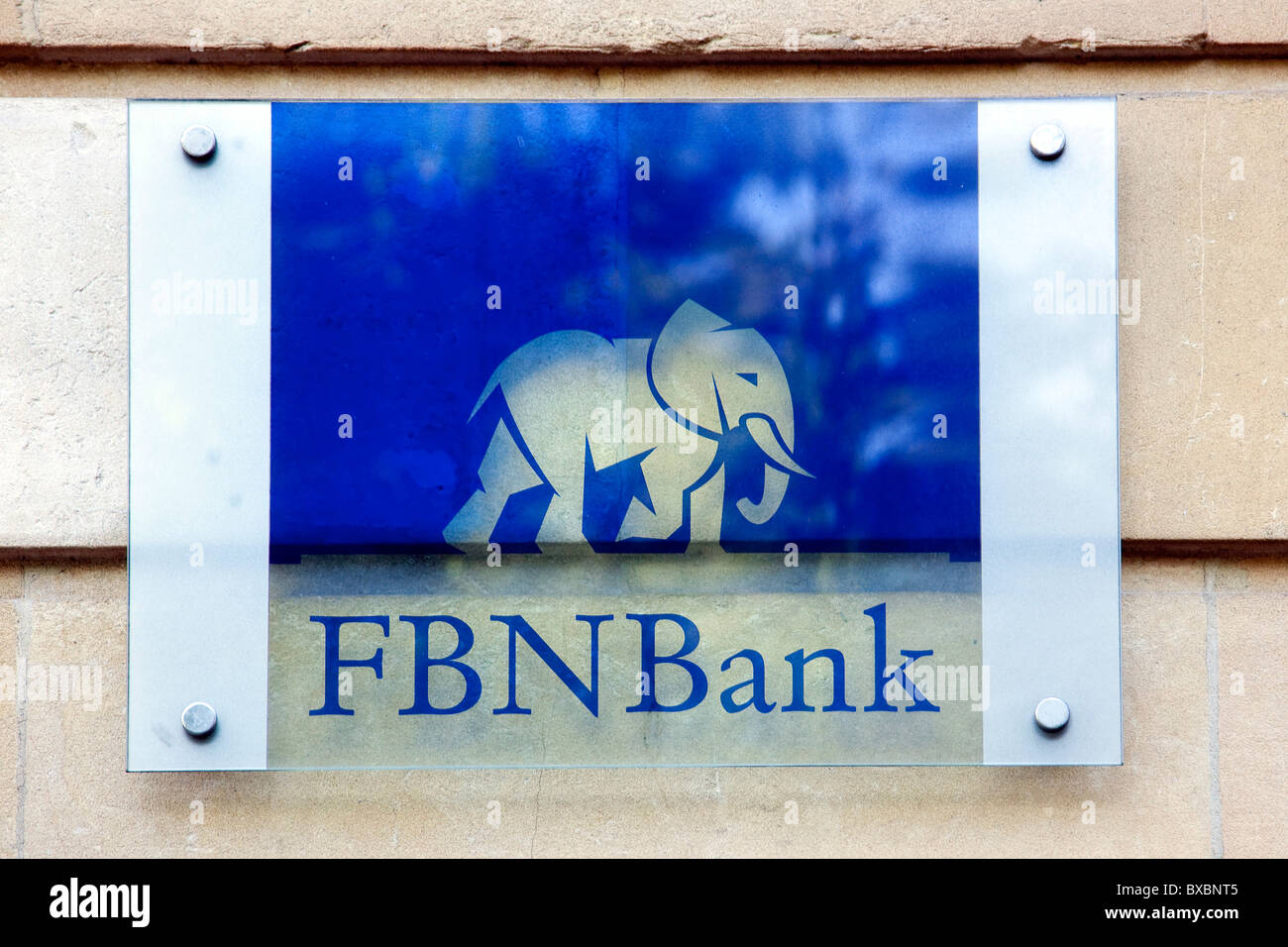 Logo der FBN Bank, erste Bank of Nigeria, in London, England, Vereinigtes Königreich, Europa Stockfoto