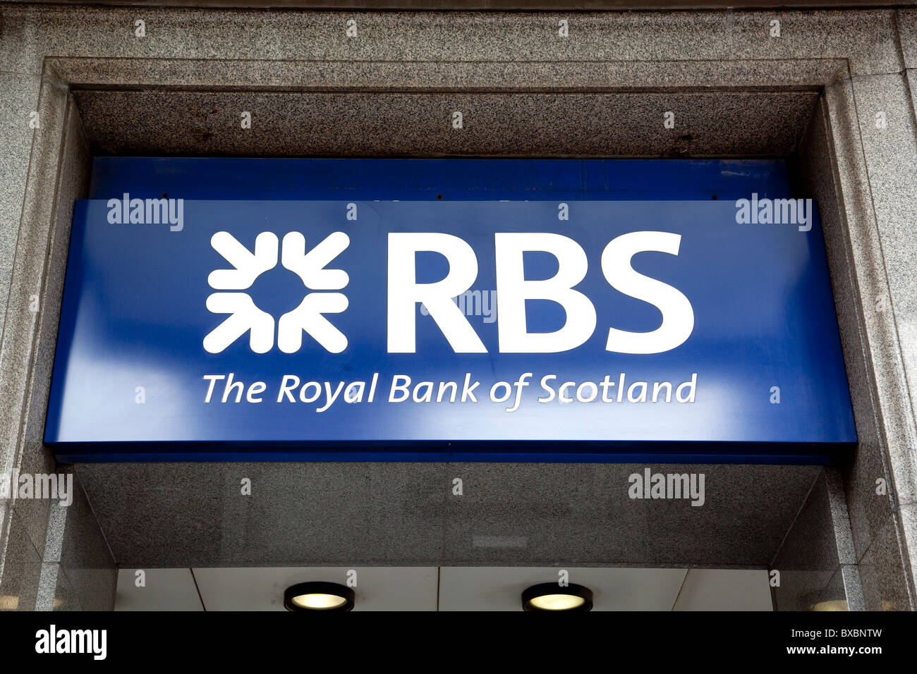 Logo der RBS, Royal Bank of Scotland in London, England, Vereinigtes Königreich, Europa Stockfoto