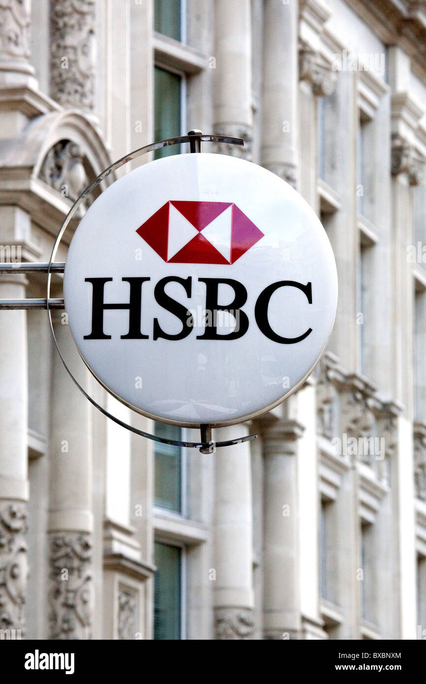 Logo der HSBC Bank in London, England, Vereinigtes Königreich, Europa Stockfoto
