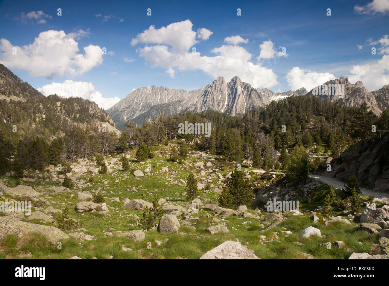 ELS Encantats Gipfel, Nationalpark Aiguestortes ich Estany de Sant Maurici, Lleida, Spanien Stockfoto