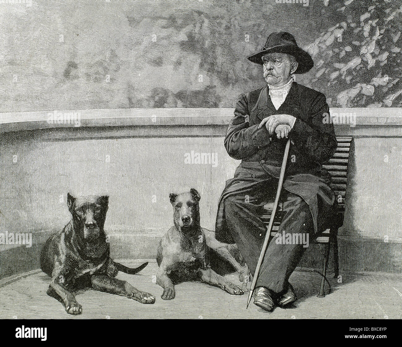 BISMARCK, Otto-Leopold, Prinz von (1815-1898). Deutscher Staatsmann. Bismarck in Friedrichruhe. Gravur. Stockfoto