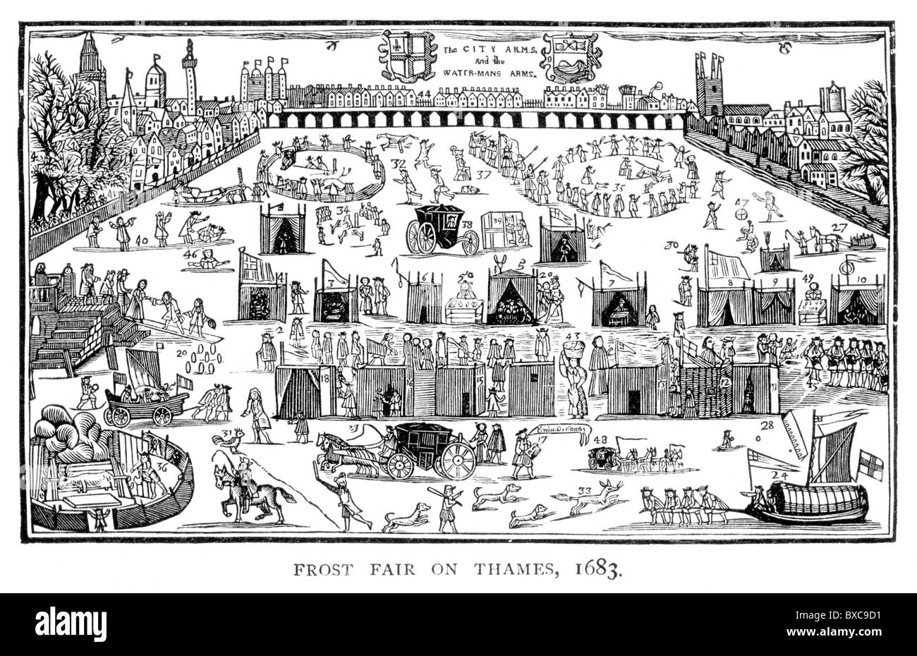 Frost-Messe an der Themse, London, 1683; Schwarz und weiß-Abbildung; Stockfoto