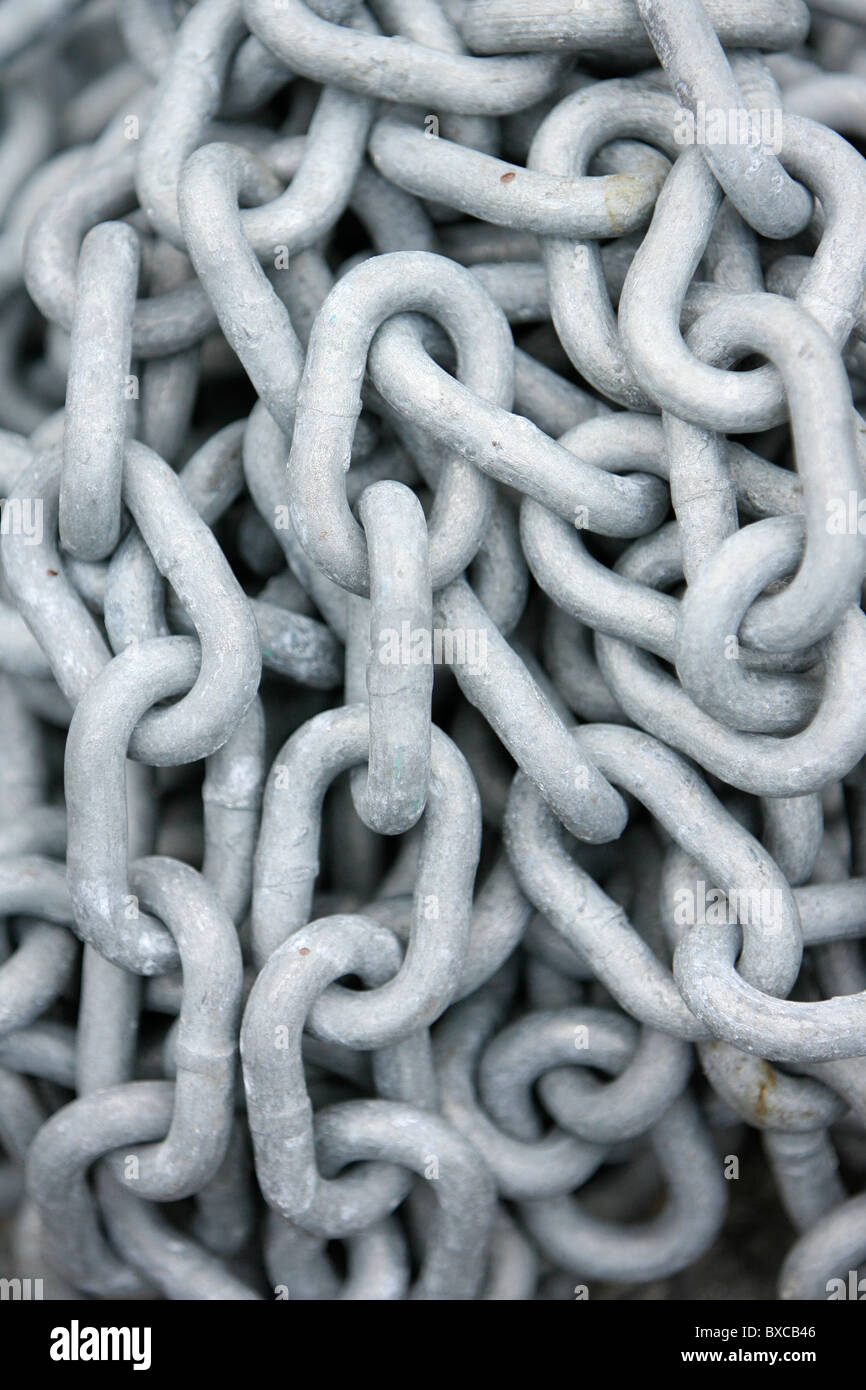 Ein Haufen von Silber Boot Ketten Stockfoto