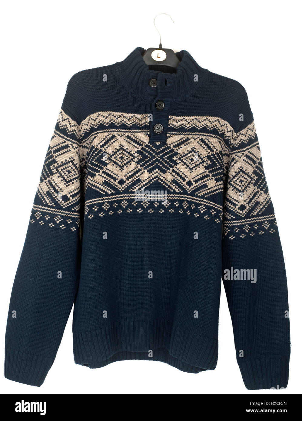 Mens große Viertel zugeknöpft blau gemusterten pullover Stockfoto