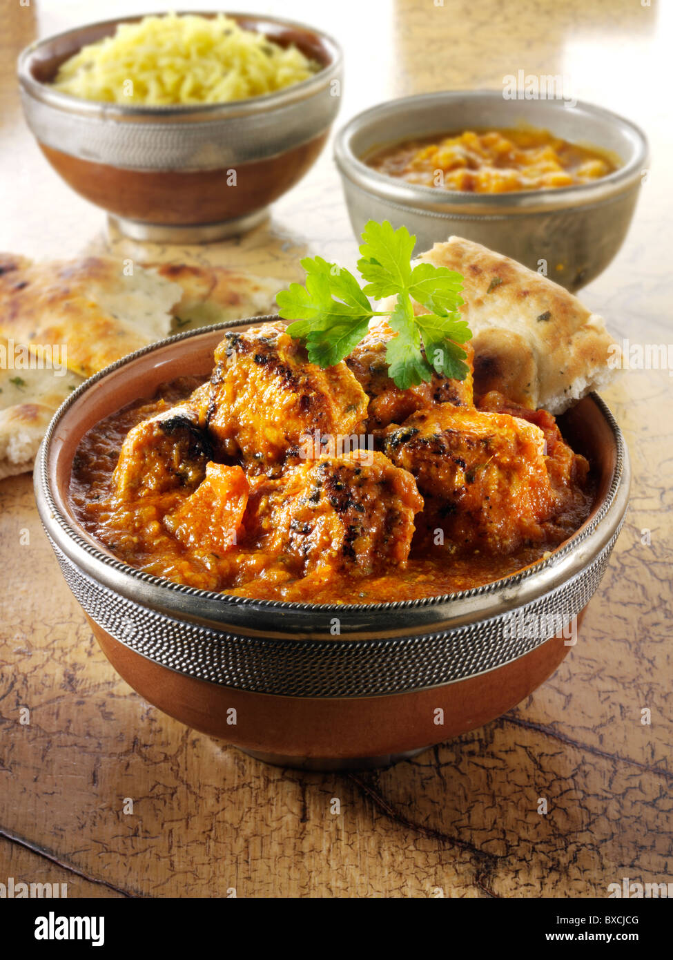 Dopiaza Hühnercurry & Reis, indisches Essen Rezept Bilder, Fotos & Bilder Stockfoto