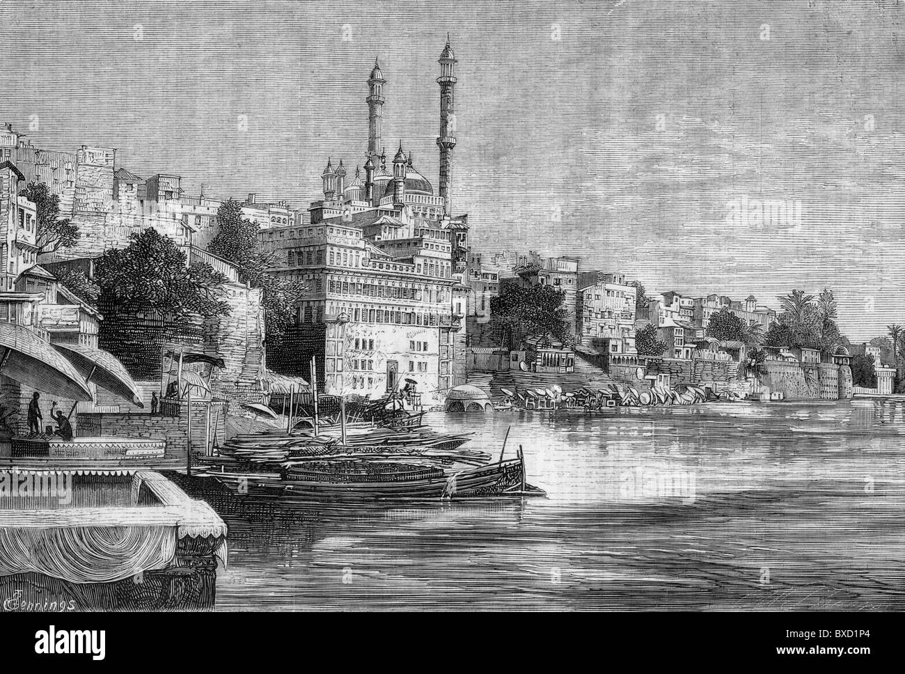 Aurangzebs oder Aurungzebe der Moschee Benares, Indien im 19. Jahrhundert; Schwarz und weiß-Abbildung; Stockfoto