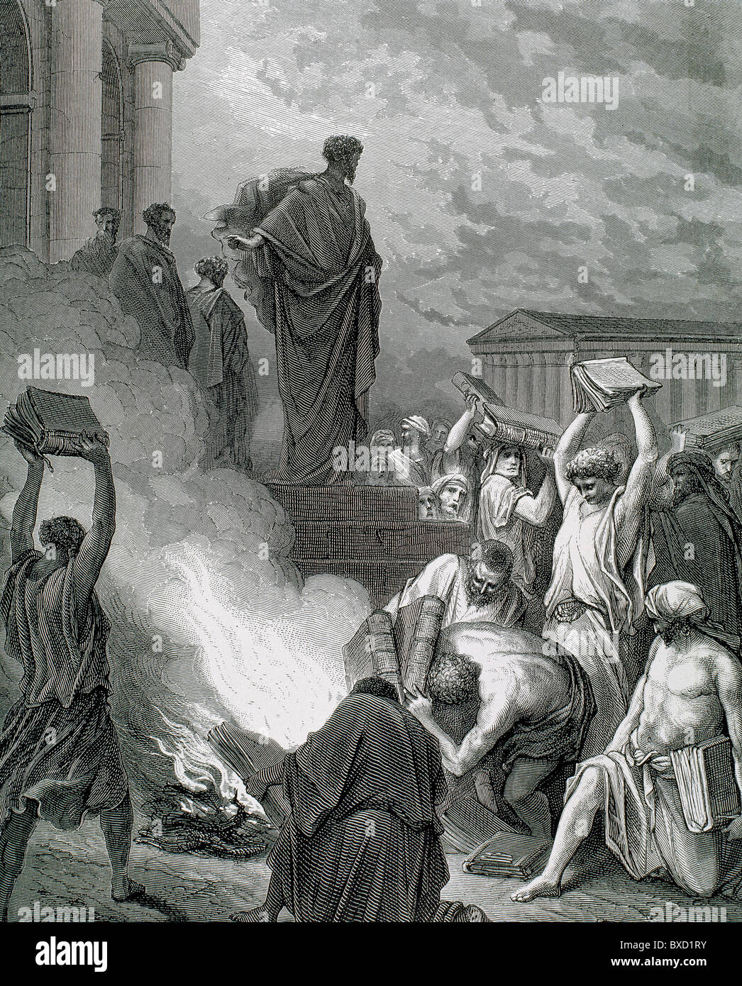 Apostel Paulus (c. 10 - c. 67). Paulus in Ephesus. (Apostelgeschichte.) Zeichnung von Gustave Dore und Kupferstich von J. Ettling. Stockfoto
