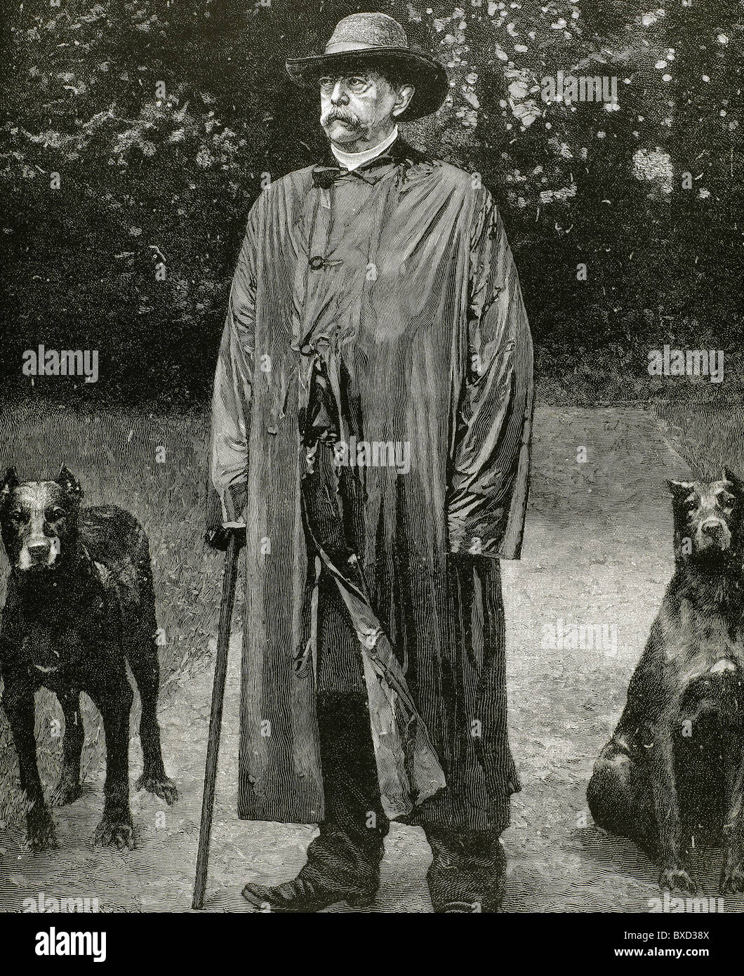 BISMARCK, Otto-Leopold, Prinz von (1815-1898). Deutscher Staatsmann. Bismarck in Friedrichruhe. Gravur. Stockfoto
