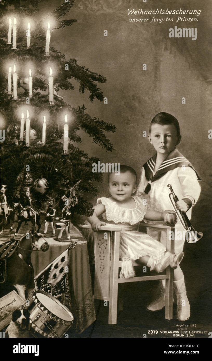 Hubertus, 30.9.1909 - 8.4.1950, Prinz von Preßburg, mit seinem Bruder Friedrich, Bildkomposition, Postkarte, 1912, Stockfoto