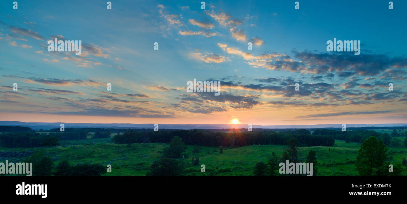 Sonnenuntergang über Gettysburg National Military Park Stockfoto