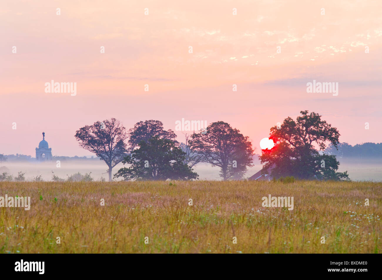 Sonnenuntergang am Gettysburg National Military Park Stockfoto