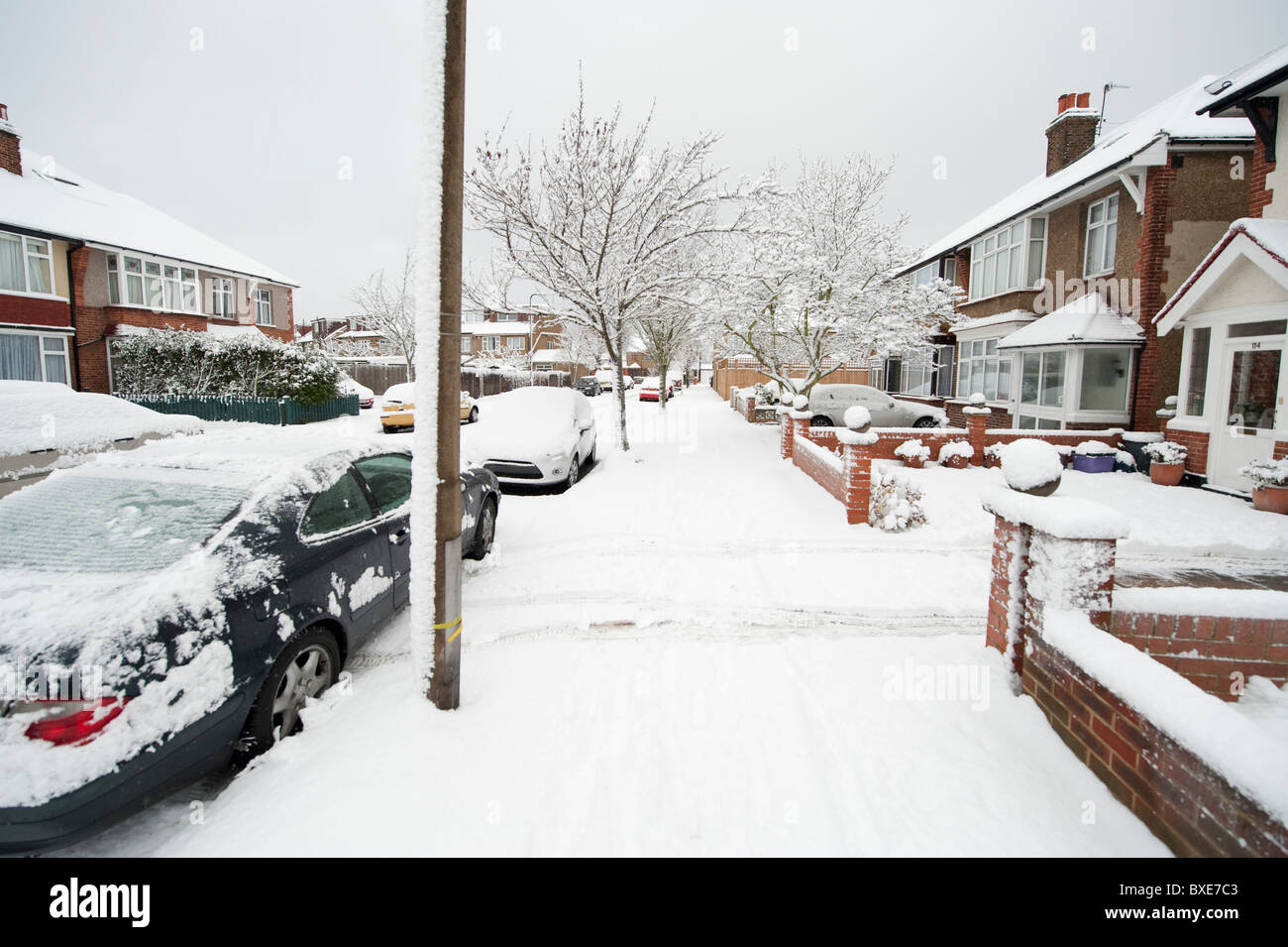 Viel Schnee fallen, London, England, UK Stockfoto