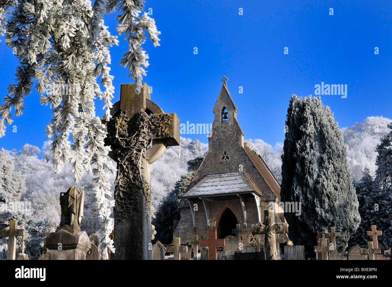 Kapelle im Schnee Stockfoto
