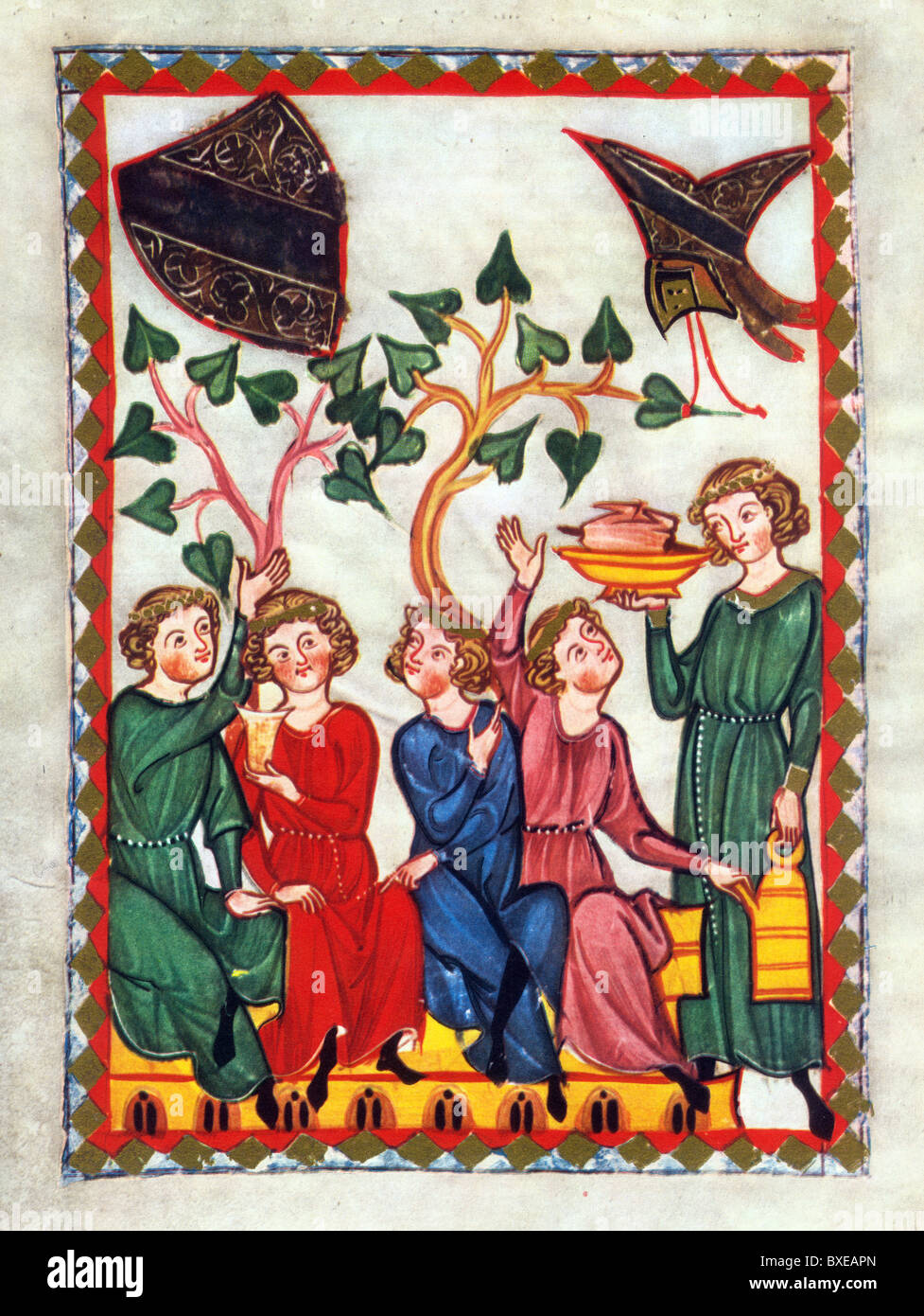 Beleuchtung aus dem 14. Jahrhundert Codex Manesse; Steinmar der Minnesänger des 13. Jahrhunderts Stockfoto