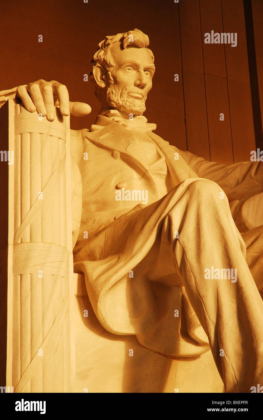 Nahaufnahme von Abraham Lincoln am Lincoln Memorial in Washington, D.C. Stockfoto