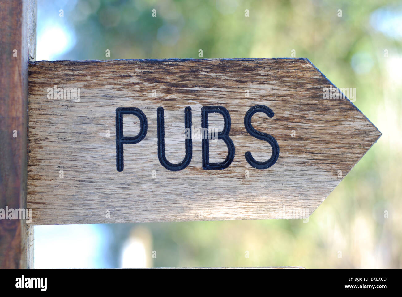 Schild mit der Lage der Pubs Stockfoto