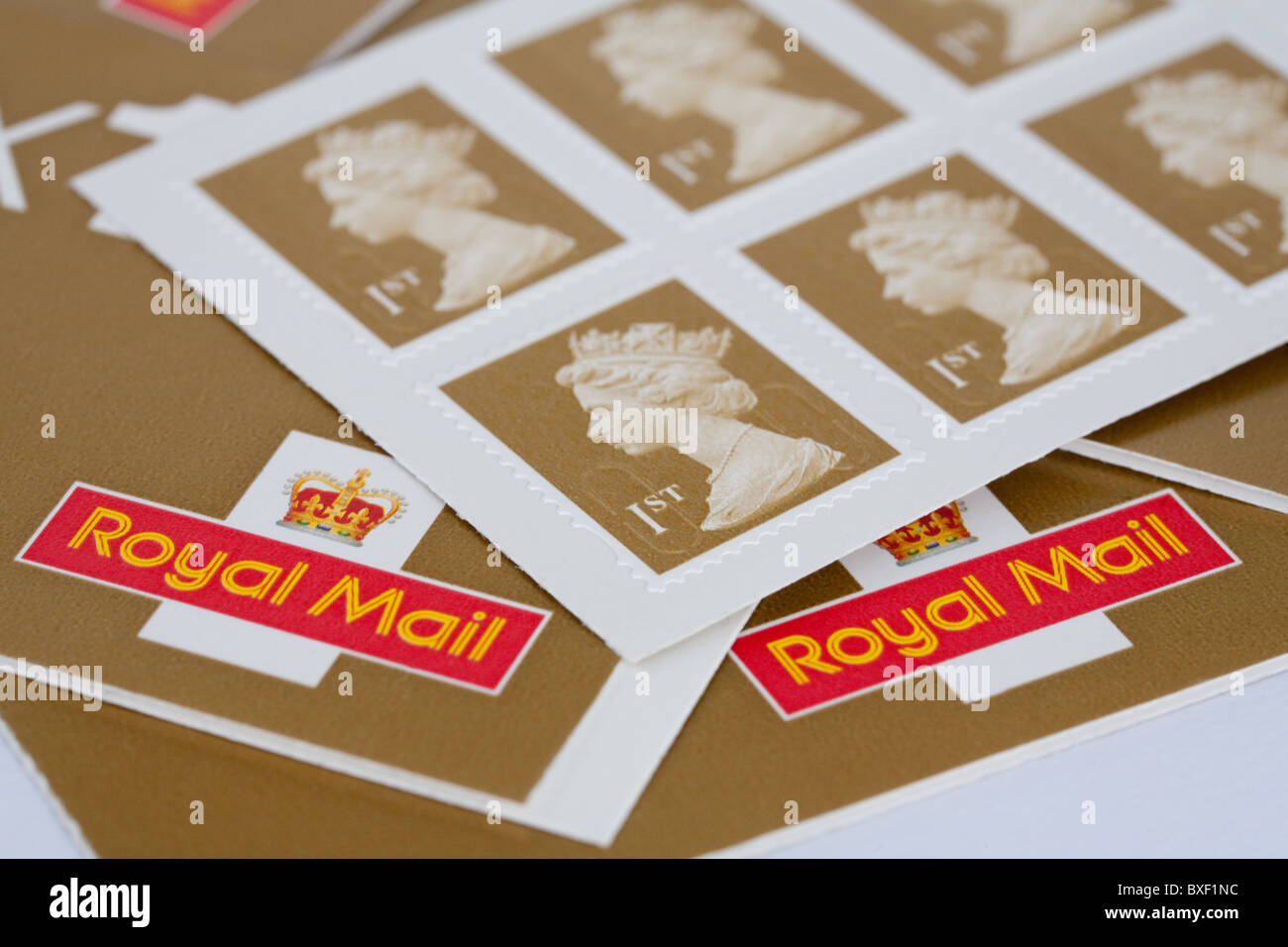 UK Royal Mail erster Klasse Markenheftchen Stockfoto