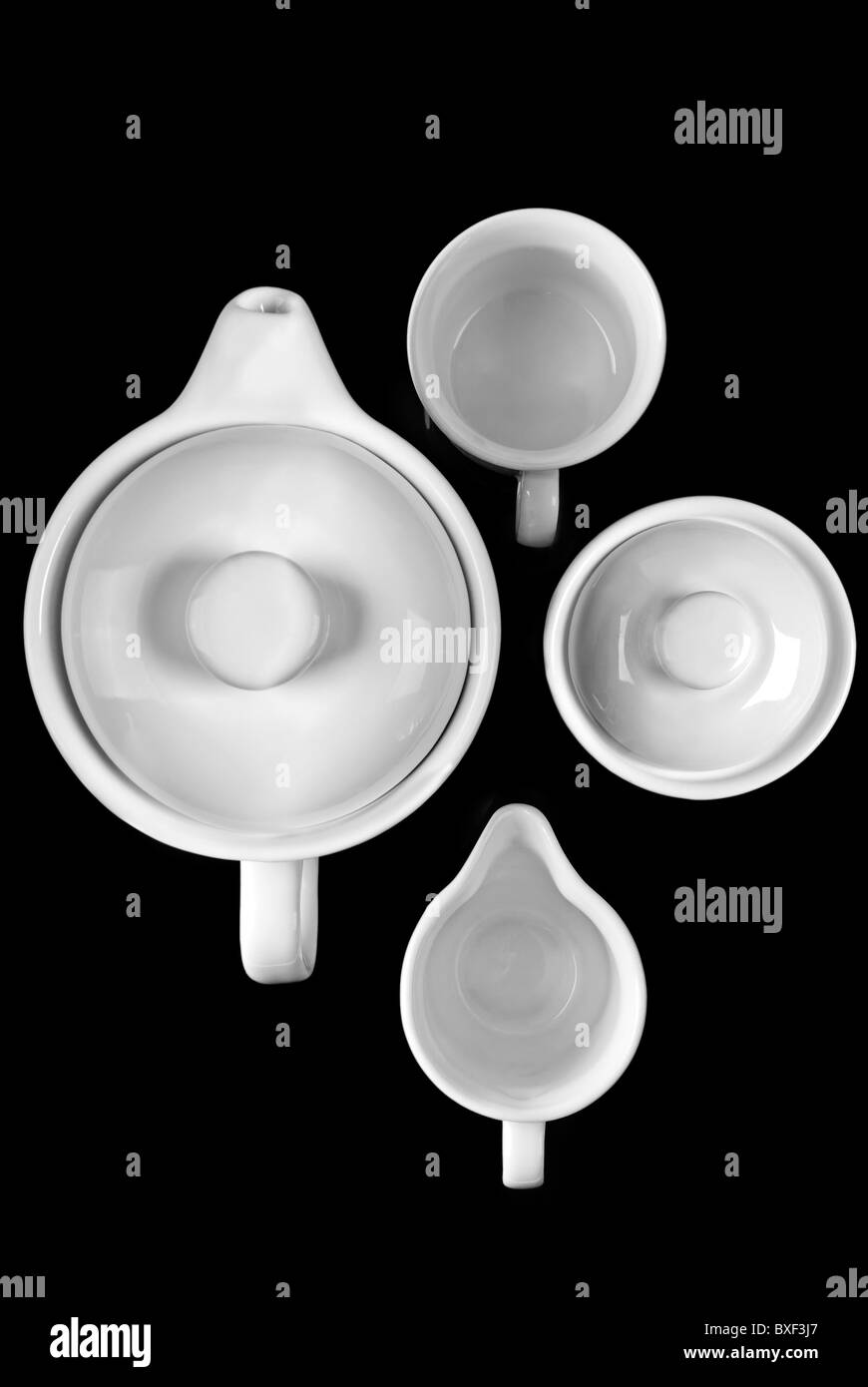 Original weiße Porzellan-Tee-Set schwarz Stockfoto